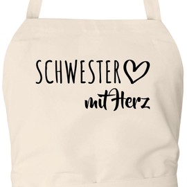 huuraa Apron Sister with Heart Unisex Apron with Motif for the Greatest People Gift Idea for Friends and Family, natural