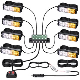 EYPINS 8x12 LED Strobe Light Kit - Surface-Mount Emergency Hazard Warning Strobe Lights for Trucks, Cars 12-24V, IP65 Waterproof Amber/White, 14 Flashing Modes, Memory Function