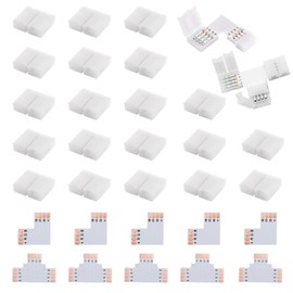 LED Strip Connector Set 4-Pin Complete Package with T-Shape and L-Shape Corner Connectors for RGB LED Strips, for 10 mm Width 3535 RGB LED Strips, Solderless Installation for Home DIY Lighting