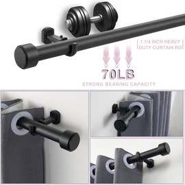 Lwiiom Heavy Duty Curtain Rods,1 1/4" Large Diameter Premium Nonadjustable Curtain Rod,84in/7ft Custom Window Treatment Rods with Durable Aluminum Brackets and End Caps,Black Finish