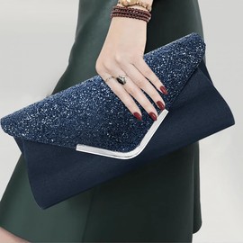 MCWTH Evening Bag Clutch Purses for Women Ladies Wedding Prom Party Glitter Sequin Shoulder Bags, darkblue