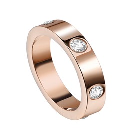 Love Friendship Rings 18K Gold Plated Silver with CZ 6mm Stainless Steel Promise Rings Wedding Band Fashion Love Rings for Her Women Valentine's Day with Gifts Box (6, Rose gold)