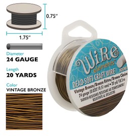 The Beadsmith Wire Elements Craft Wire – Tarnish Resistant, Soft Temper, Round, Vintage Bronze Color – 0.51mm, 24 Gauge, 20 Yard Spool – Jewelry Making, Wire Wrapping, Floral, & Other DIY Crafts