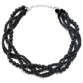 COOLSTEELANDBEYOND Multi-layer braided pearl statement necklace necklace choker, Synthetic pearl, No Gemstone