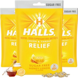 SCHMIDT EMPIRE Halls Honey Lemon Sugar Free Cough Drops - Hall Sugar Free - Cough Drops, Sugar Free Cough Drops, Cough Drops Sugar Free (Honey Lemon) Bags of 25 Drops (Pack of 3)