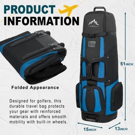 UNIHIMAL Soft-Sided Golf Travel Bags for Airlines with Wheels, Golf Club Travel Covers 900D Wear-Resistant Oxford, Waterproof, Universal Size（Black-Blue）