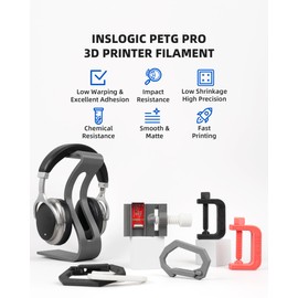 Inslogic PETG Pro 3D Printer Filament 1.75mm, High-Speed Mate PETG Filament, Stronger Toughness, Dimensional Accuracy +/- 0.02mm, Compatible with FDM Printers, 1kg×4 Spools (Black×4)