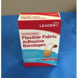 Leader 2 x Leader 174395 Antibacterial Flex Fabric Adhesive Bandages 3/4" x 3" - Qty:30