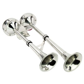 Marine Boat Dual Trumpet,12V Electric Air Horn Stainless Steel Waterproof Trumpet 18-1/2" Loud Powerful for RV Truck SUV Boat Ship Train car Vans Yacht (Dual Trumpet)