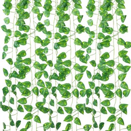 40.5Ft/12 Pack Aesthetic Artificial Greenery, Green Vines Decorations, Artificial Ivy Garland, for Jungle Theme, Outdoor Party, Wedding Decoration, Home, Garden Wall (Pothos)