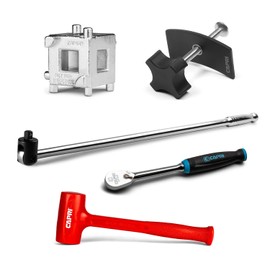 Capri Tools Brake Service Kit with 1/2 in. Breaker Bar, Disc Brake Pad Spreader, Disc Brake Piston Tool, 3/8 in. 90-Tooth Ratchet, and 26 oz. Dead Blow Hammer