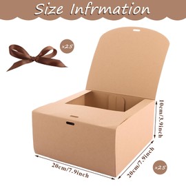 SHUESS 25 Pack Kraft Gift Boxes with Lids - 20×20×10cm Gift Box Large - Brown Bridesmaid Boxes with Ribbon for Wedding, Party, Christmas, Presents Packaging