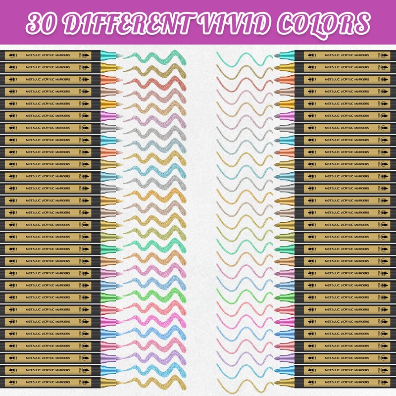 Thboxes 30 Colors Metallic Acrylic Paint Pens