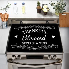 Funny Stove Top Cover for Electric Stove, Black Range Covers, Thanksgiving Range Top Mats, Thankful Blessed Cooktop Cover 28x20 inch, Glass Cooktop Covers for Kitchen Holiday Home Decor