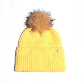 WKF Wool Blend Womens Winter Knitted Beanie Hat with Faux Fur Pom, Warm Knit Skull Cap Beanie for Women Black