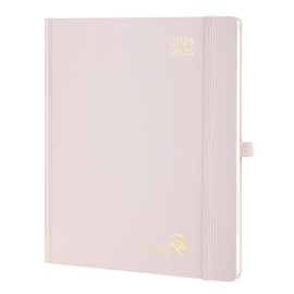 POPRUN Planner 2025-2026, (Large 8.5'' x 10.5'' Hard Cover) Academic Calendar (July 25-June 26) Daily Weekly and Monthly Appointment Book with Hourly Time Slots, Monthly Tabs, 100 GSM - Light Pink
