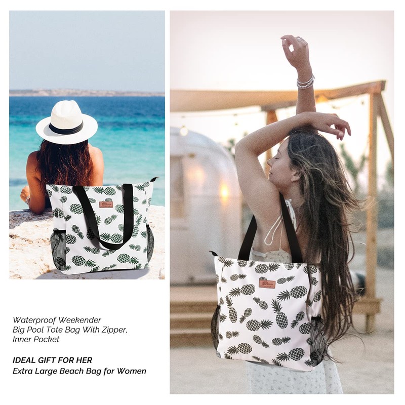 HOMESPON Large Waterproof Beach Bag with Zip and Pockets for