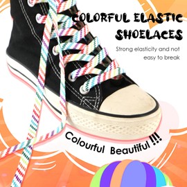 LURNODY 2 Pairs of Elastic Shoelaces, 100 cm/140 cm, Elastic Shoelaces, Children's Colourful Shoelaces, Suitable for White Shoes, Canvas Shoes, Sports Shoes, Leisure Shoes, Skate Shoes, rainbow