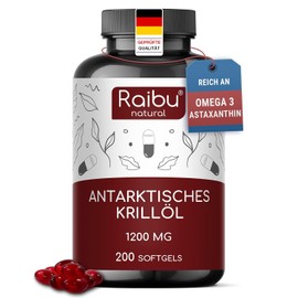 Krill Oil 1,200 mg - 200 Soft Capsules, Rich in Omega-3, -6, -9, Astaxanthin and Phospholipids - More than 3 Months Supply - Free from Gluten, Lactose and Artificial Flavours - No Fish Flavour