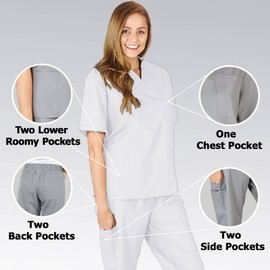 ACTIVE UNIFORMS Women's Scrub Sets, Scrub Top and Pants. Run Large (White, Large)