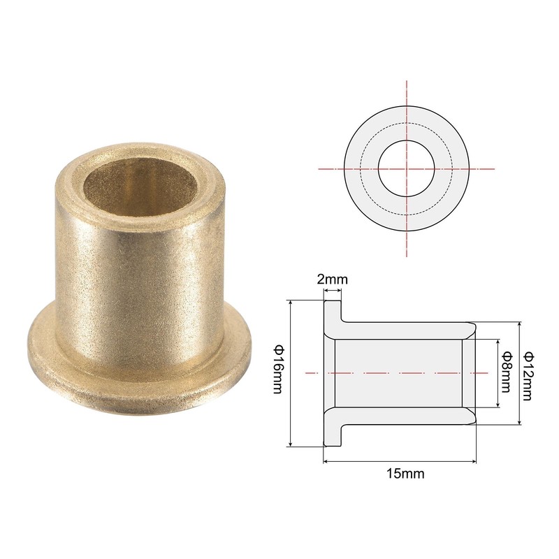 sourcing map Flange Sleeve Bearings 8mm Bore 12mm OD 15mm