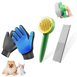 FOR-HI Dog & Cat Brush,Pet Grooming Kit 4PCS- Dog Brush for Shedding| A Pair Pet Hair Removal Gloves| Metal Comb for dog.Removes Undercoat, Loose Hair, Tangled, Dirt and Massages. All hair Types