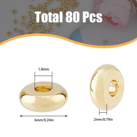 DICOSMETIC Pack of 80 Rondelle Spacer Beads Made of Stainless Steel Golden Disc Beads Tiny Loose Beads Small Hole Beads 1.8 mm Stackable Beads Bracelets for DIY Jewellery Making