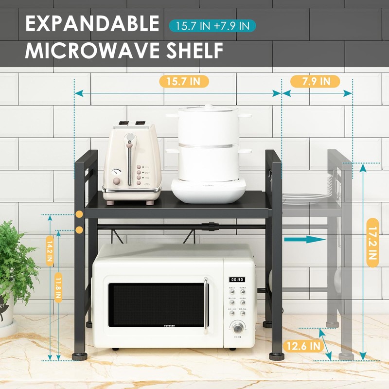 DOLALIKE Microwave Oven Rack, Expandable Microwave Stand Countertop Kitchen Utensils