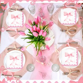HunnmingRe 150 Pcs Pink Scalloped Bow Napkins Coquette Cute Party Supplies Bow Party Disposable Paper Napkins for Bachelorette Bridal Baby Shower Tea Wedding Girl Boy Bow Theme Birthday Party Decors