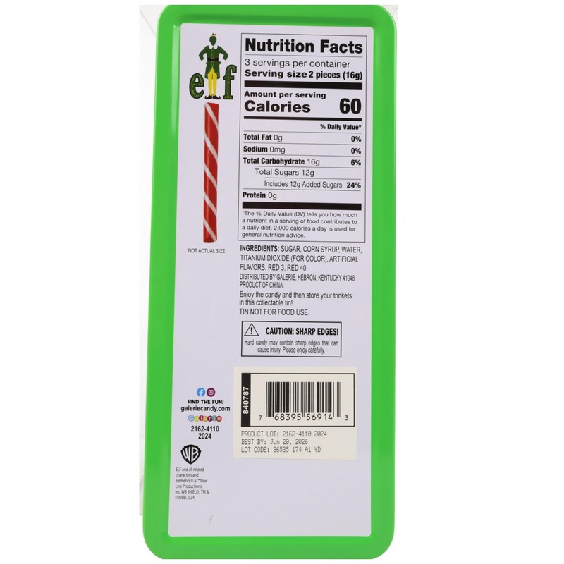 ELF Christmas Candy Cane Sticks Tin, Son of A Nutcracker,