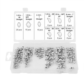 AUTOMAJOR 70 pcs Grease Fittings Kit SAE Hydraulic Grease Zerk Assortment: 1/4" 1/8" Straight 45 90 Degree Angled Zerk Fittings Zinc Plated Steel Set