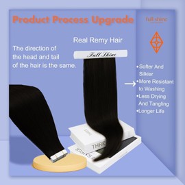 Full Shine Tape in Hair Extensions Jet Black Human Hair Extensions Color 1 Seamless PU Glue in Hair Extensions 50 Grams 20 Pcs Tape ins Extensions 14 Inch