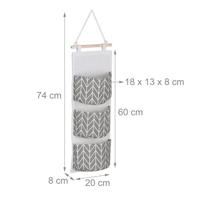 Relaxdays Hanging Organiser, 3 Compartments, Cotton, H x W: 74