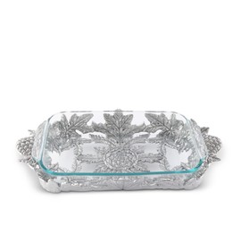 Arthur Court Metal Casserole Dish Holder - Artichoke Pattern - Includes for Glass Baking Dish - Handcrafted in Aluminum - Decorative Hot Dishes Plate 19 inch Long 3 Quart Removable Dish Include