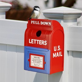 Muldale Colorful Birdhouse USA Mail Box Retro Design - Unique Vintage Decorative Hummingbird Bird Houses for Outside - Birdhouses for Outdoors - UV Resistant Resin Nest Box - 9” - Gifts for Gardeners