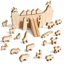 NEROSUN Noah's Ark Set Figurines, 29Pcs Wooden Christmas Animal Figurines Tabletop Decorations for Indoor Home Mantel Display, Montessori Minimalist Boho Christmas Easter Christian Faith Gifts