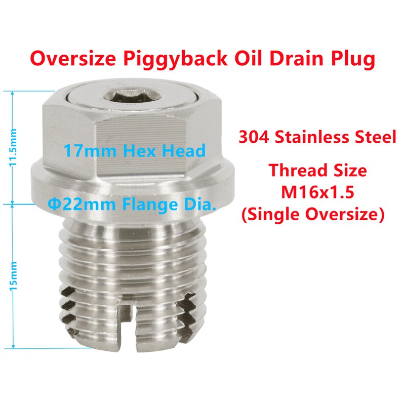 Dsnaduo M16.1-1.5 x 15mm Oversize Oil Drain Plug, Stainless Steel
