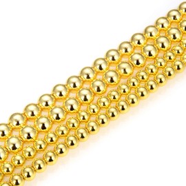 5 Strands Adabele Grade A Natural Hematite Gold Plated Healing Gemstone 4mm Small Round Loose Beads Stone Spacer (475-500pcs Total) for Jewelry Craft Making GFC-C4