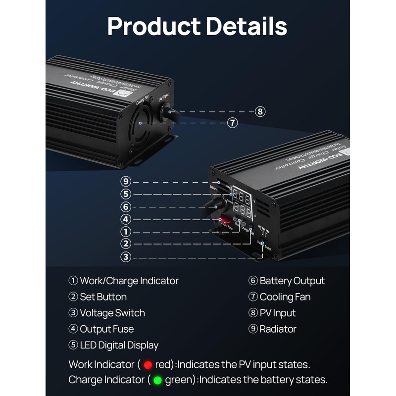 ECO-WORTHY 12A Boost MPPT Solar Charge Controller Solar Panel Regulator