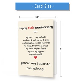Asmallgf Vintage 40th Wedding Anniversary Card for Husband Wife, Best Gifts for 40 Years Anniversary Women Men, Ruby Anniversary for Him Her