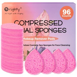 ORIGHTY 96 Count Facial Sponges for Cleansing, 100% Natural Cellulose Facial Sponges for Washing face, Compressed Cosmetic Spa Face Sponges for Exfoliating Mask, Makeup Removal, Pink