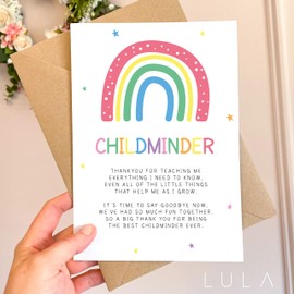Thankyou for being such a wonderful Childminder Rainbow A5 Greeting Card & Kraft envelope Childminder Card, End of Term Childminder Leaving Greeting Card