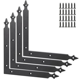 Foxwake Barn Door Decorative Corner Bracket, 7.7 in Matte Black Rustic L Brackets Sliding Door Hardware Decorator for Garage Farmhouse Mirrors Frame Garden Gate(4 Pcs with Screw)