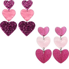 2 Pairs Heart Earrings Glitter Earrings Cute Love Dangling Heart Earrings Lightweight Acrylic Earrings for Women (Hot Pink, One size)