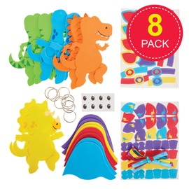 Baker Ross FX571 Star Hero Dinosaur Mix and Match Keyring Kits - Pack of 8, Foam Craft Kits for Kids