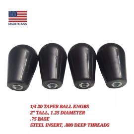 Unbranded 4  Pack  1/4-20 Tapered Ball Knobs, 2" Tall, 1.25 Diameter, Black, Steel Insert