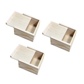 Wzttdm 3 PCS Blank Natural Wood Box Case Container, Unfinished Wood Storage Box with Slide Lid, Small Square Wooden Box for Jewelry Storag, DIY Craft, Home Storage, Desktop Bead Organizer (4x4x2in)