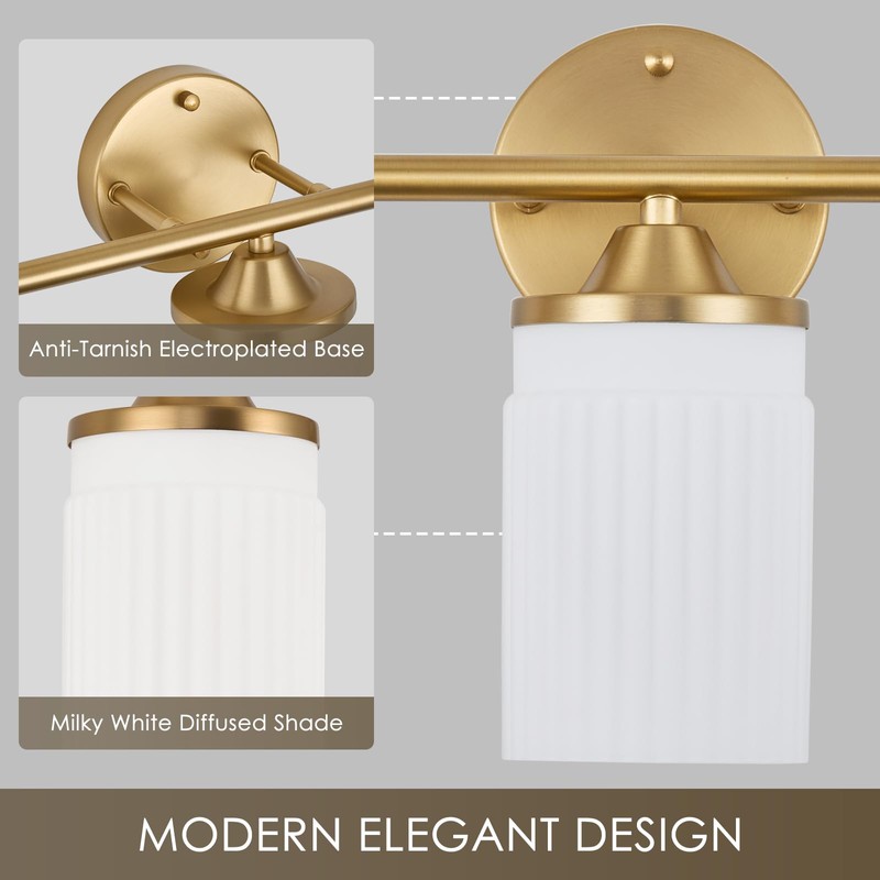 Jonsi Gold Bathroom Light Fixtures 3-Light Vanity Lights Modern Wall