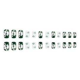St.Patrick’s Day Press on Nails Short Green Shamrock False Nails Irish Exquisite Glue on Nails Glossy Square Fake Nails with Design Stick on nails Acrylic Nails for Women Manicure 24Pcs…