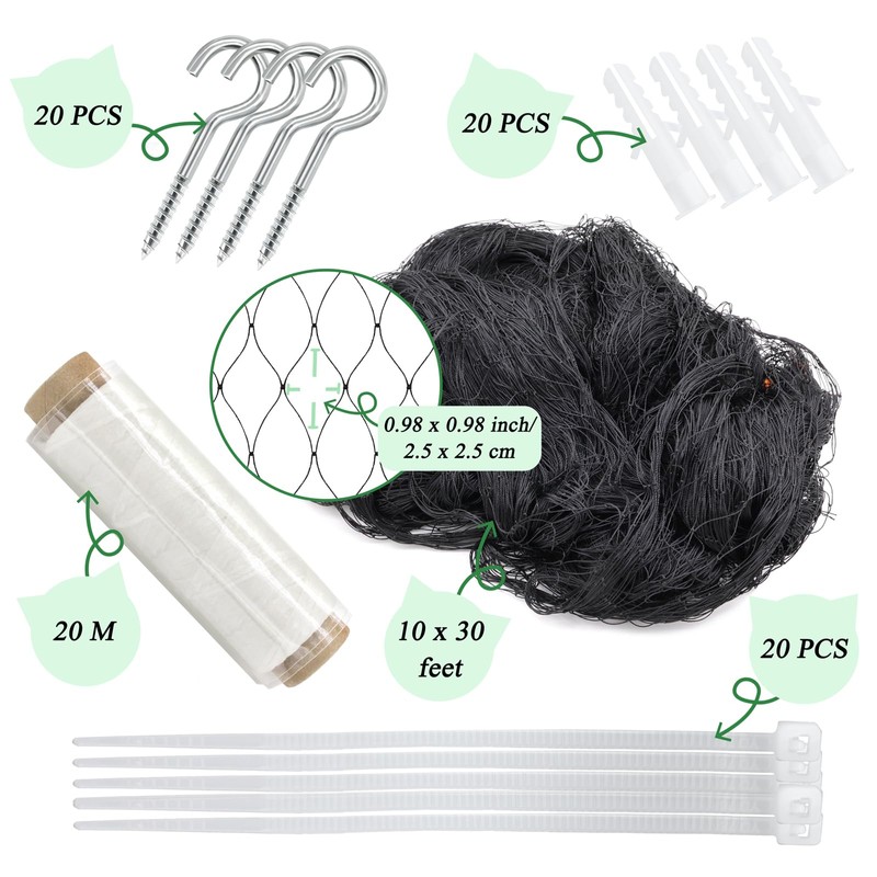 TiciKim Cat Net for Balcony and Window, 9 x 3